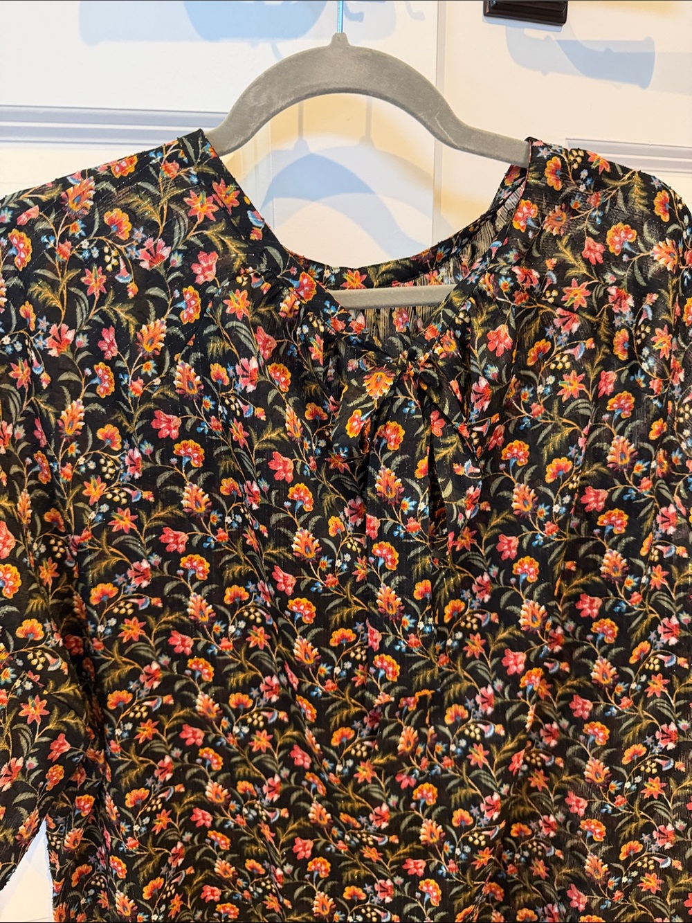 Loft Floral Print Black Women's Blouse - Picture 2 of 3